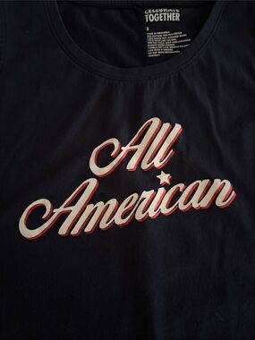 Together Navy Tank with Cream & Red Script "All American"